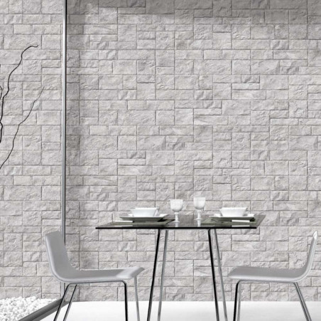 LUGANO GRIS 19X57 COM MUR EN PÂTE ROUGE