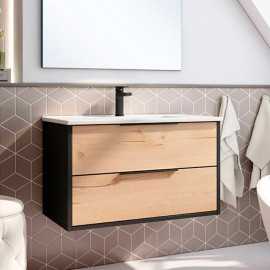 MUEBLE DE BAÑO DUOX 80 SUSPENDIDO NEGRO - ROBLE ESTIPO F46