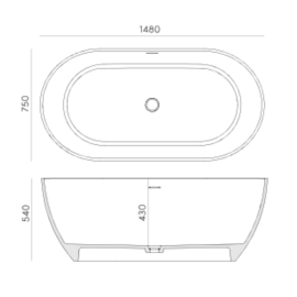 SIHIRO BATHTUB 1480 x 750 x 540 MM